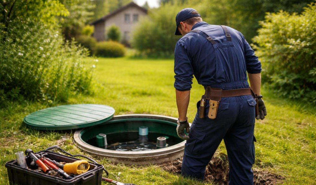 technicien-combinaison-fosse-septique-jardin