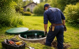 technicien-combinaison-fosse-septique-jardin