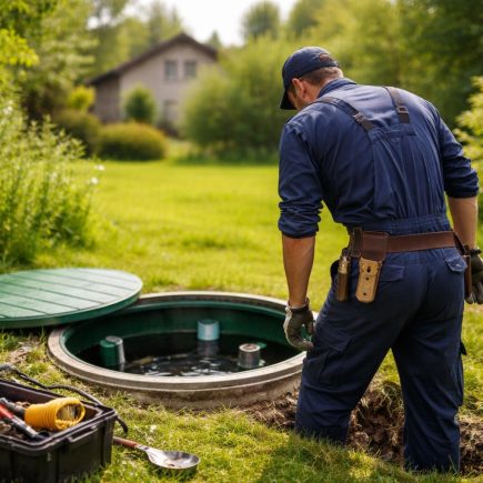 technicien-combinaison-fosse-septique-jardin
