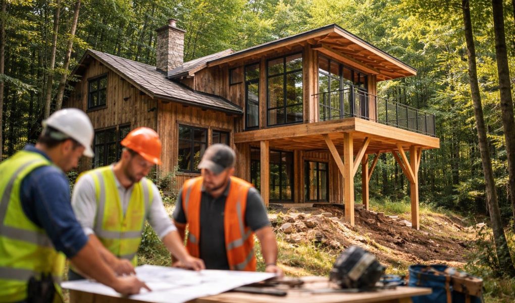 maison-bois-foret-ouvriers-construction