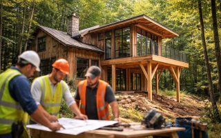 maison-bois-foret-ouvriers-construction