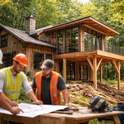 maison-bois-foret-ouvriers-construction