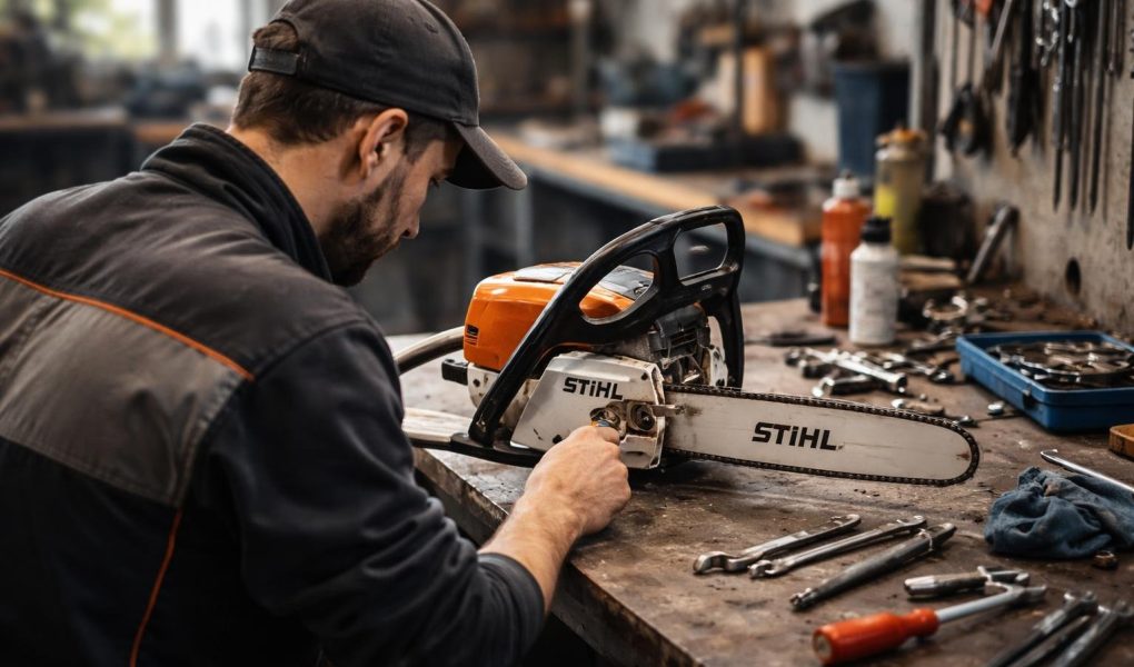 mecanicien-tronconneuse-etabli-atmosphere-atelier