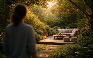 jardin-terrasse-bois-verdure-lumiere-douce