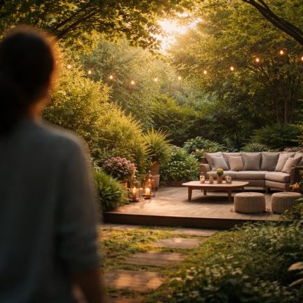 jardin-terrasse-bois-verdure-lumiere-douce